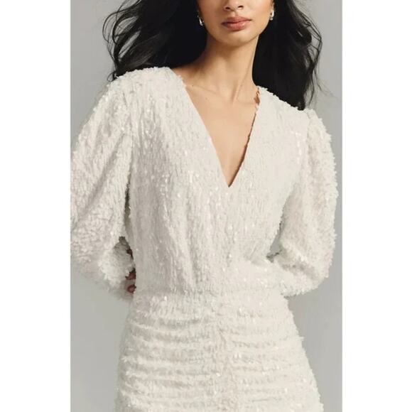 NWT ANTHROPOLOGIE Forever That Girl all sequin bridal rouched mini dress S - Picture 3 of 10